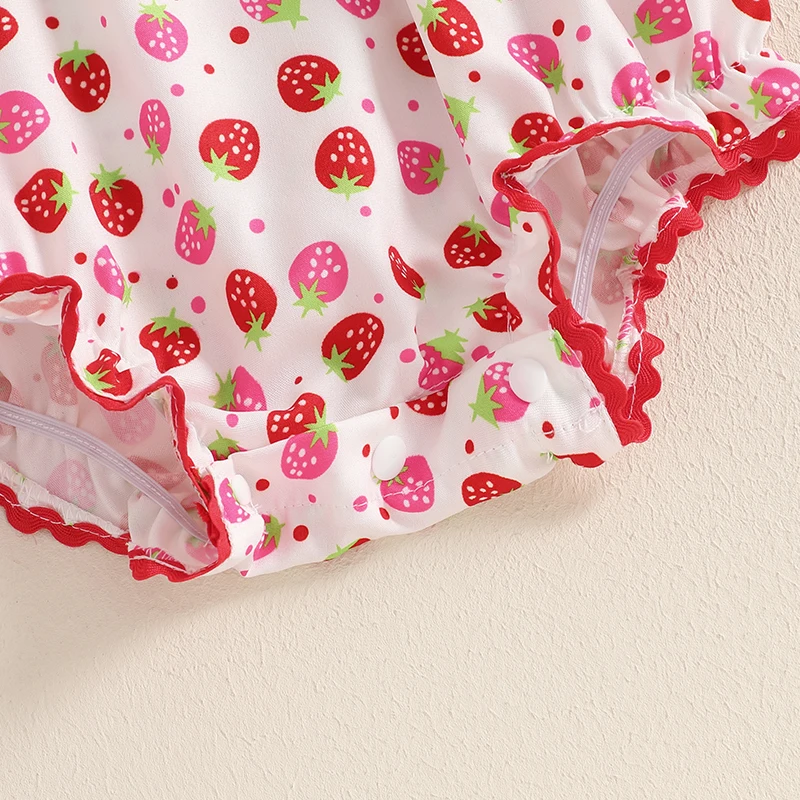 Baby Girl Strawberry Outfit Strawberry Print Smocked Romper Short Sleeve Jumpsuit Birthday Overall Summer Clothes 6