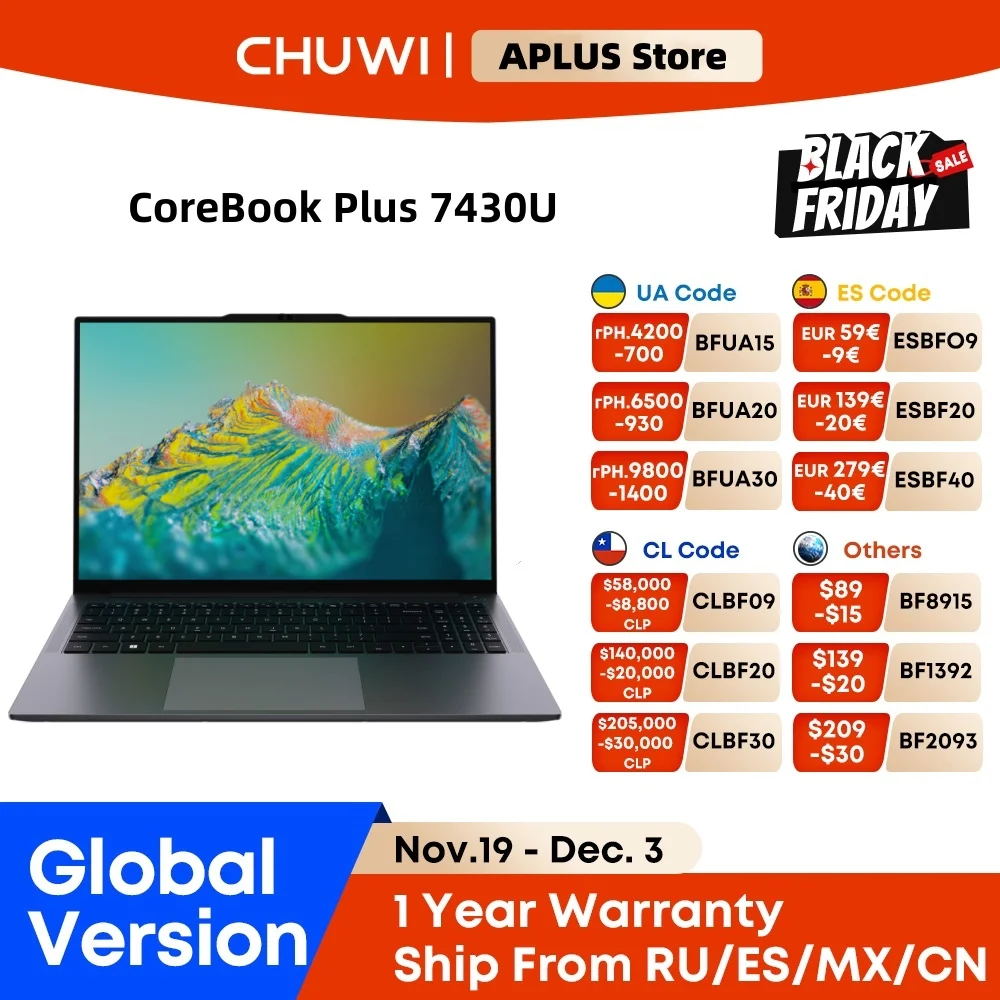 CHUWI CoreBook Plus Laptop AMD R5-7430U 6 Cores Gaming Laptop 16GB RAM 512GB SSD16inch Large FHD Screen Notebook Windows 11