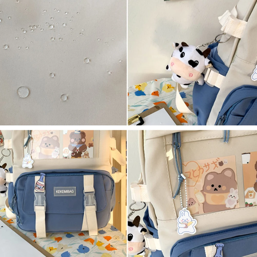 Canvas School Backpack for Women with Pendant Badge and Large Capacity