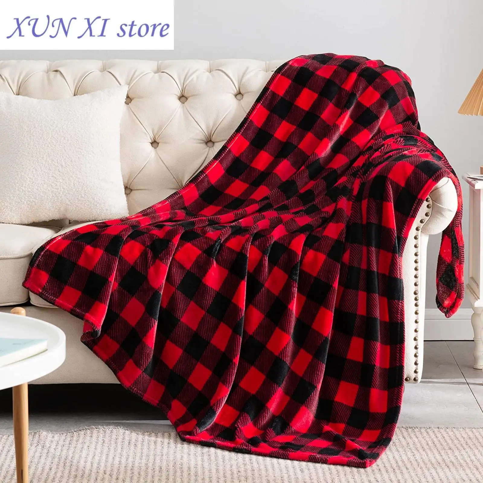 

New Small Size Flannel Throw Blanket for Couch Sofa Bed Buffalo Plaid Checkered Blanket Cozy Fuzzy Soft Lightweight Blanket