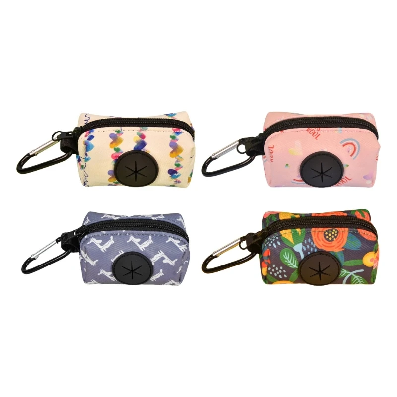 Rainbow Print Dog Poop Bag Dispenser Pet Waste Bag Holder Fabric Poop Holder for Dog Walking Outdoor Pet Travel Gear D2RD