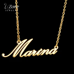UZone Personalized Custom Name Necklace Gold Color Customized Nameplate Stainless Steel Choker Necklaces For Women Anniversary