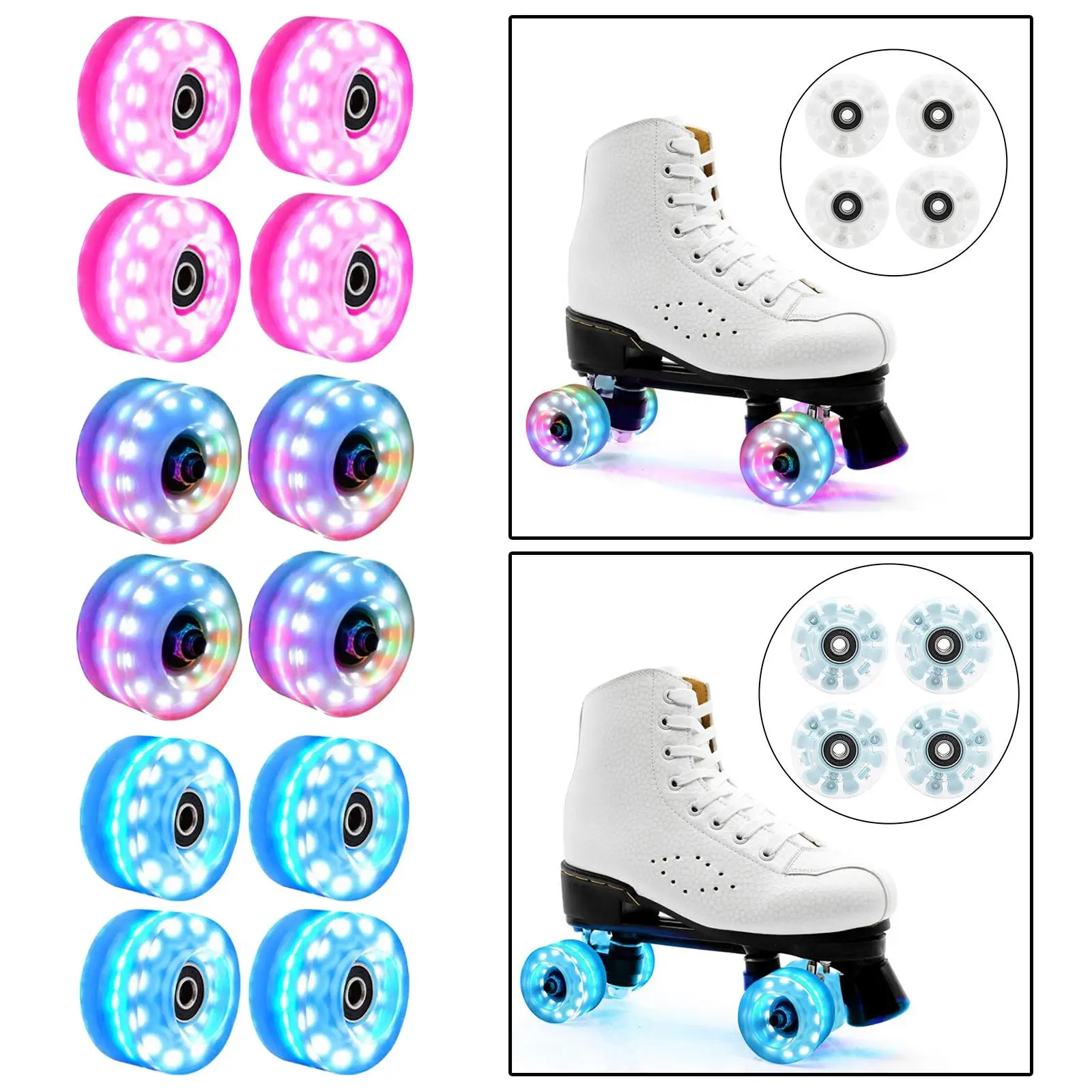 4 Roller Skate Wheels 58mm x 32mm, Luminous Quad Roller Skateboard Wheels with Bearings Installed