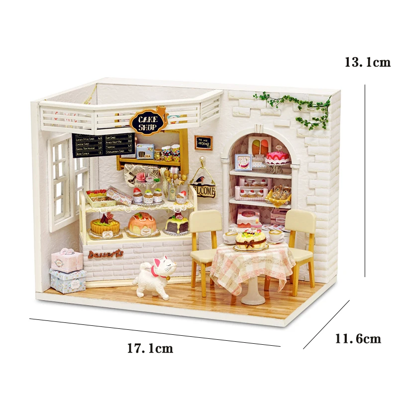 Pink DIY Miniature Dollhouse Kit 2-Level Sweet Home with LED Light Outdoor Patio Creative Handmade Model for Birthday Gift