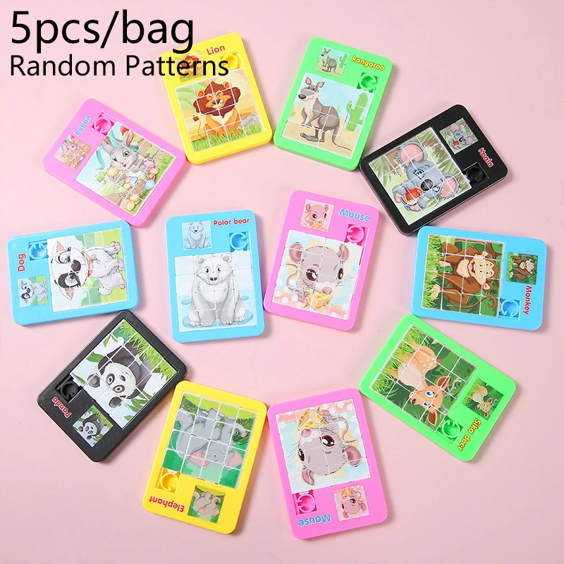 Animal Jigsaw Puzzles 5pcs/bag 16frame Cartoon Animal Puzzle Sliding Puzzle Flat Intellectual Toy Kids Birthday Party Favors