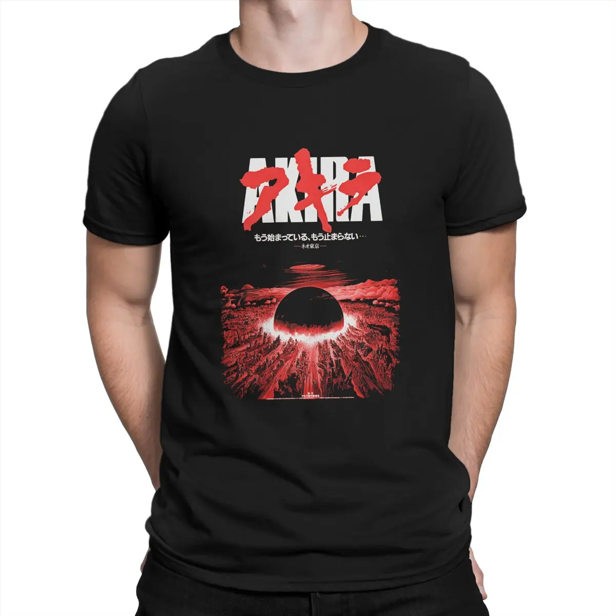 Красная Классическая футболка Akira с японским городом, винтажная модная мужская футболка из полиэстера, мужская одежда