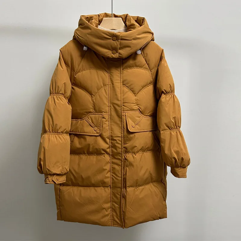 Mid Length Down Jacket Winter Hooded Fashion Bread Jacket Silhouette Women Jacket