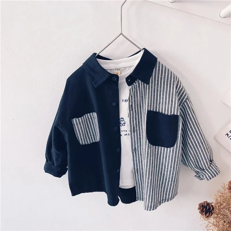 

Children's Clothing Spring and Autumn Boys' Long Sleeve Striped Shirt New Baby Korean Casual Shirt Bottom Top