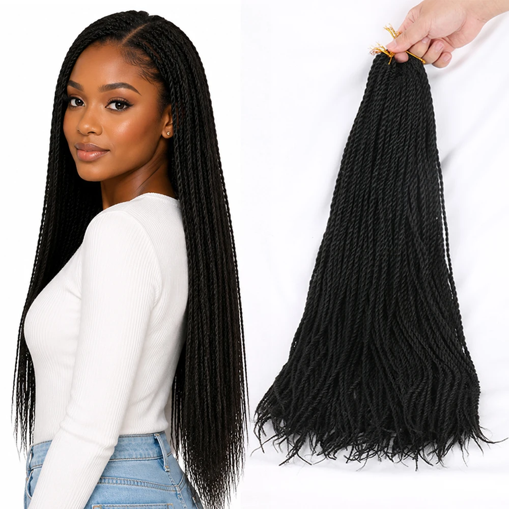 Synthetic Senegalese Twist Crochet Hair 24 Inch Long Pre Twisted Twist Crochet Hair 6Pack Pre Looped Crochet Braids
