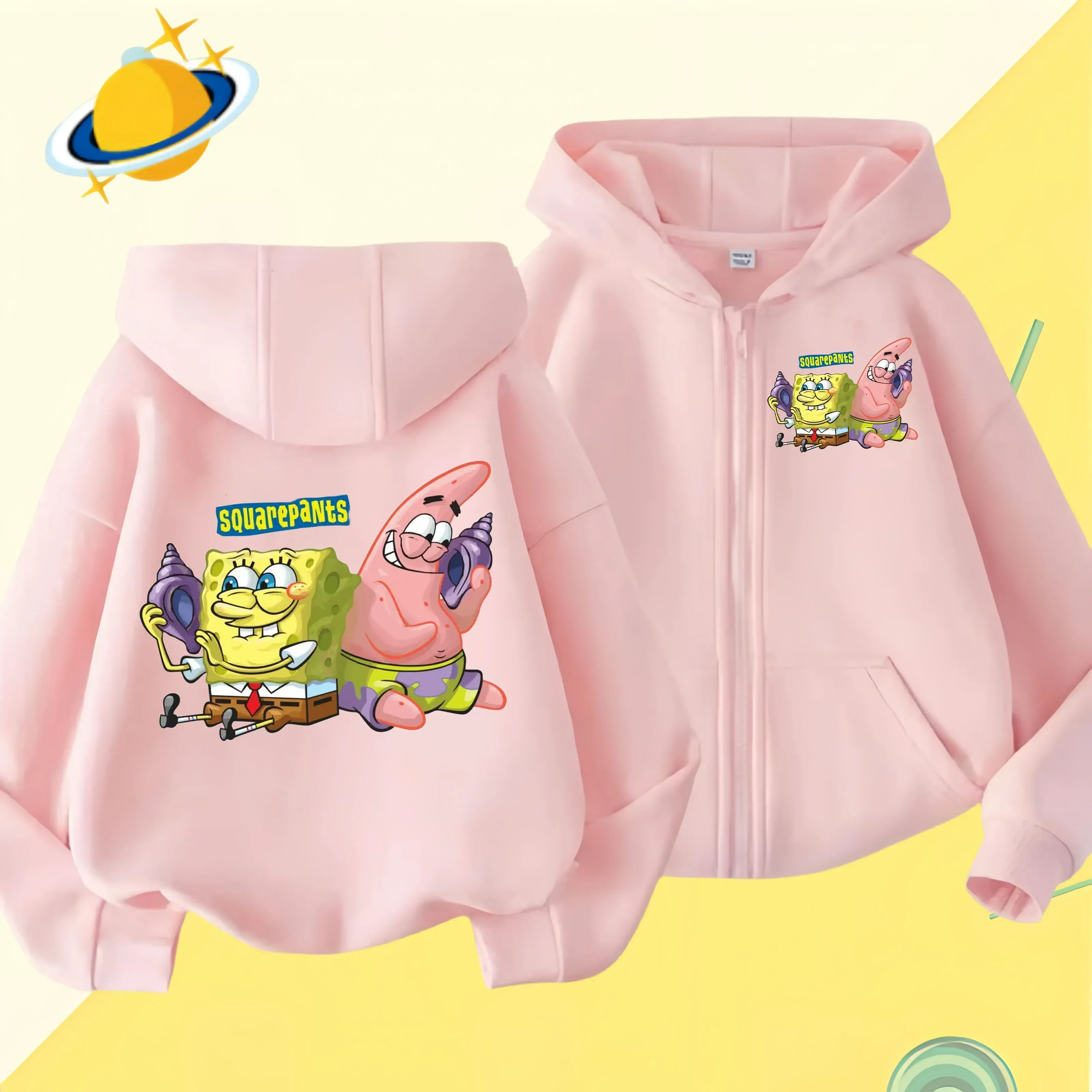 Spongebob Squarepants Zipper hoodie Cartoon Family Sweater for Autumn and Winter Thin or Fleeced Long-Sleeved Hooded Sweatshirt 6