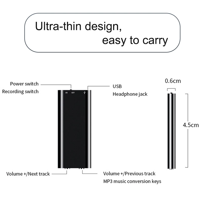 Voice Recorder 8GB Ultra-Thin Mini Digital Professional Sound Activated Dictaphone Noise Reduce Record