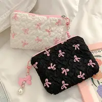 Handheld Bow Canvas Large Capacity Lipstick Storage Bags Commuter Shopping Travel Toiletry Bags Women's Convenient Portable Bag 1