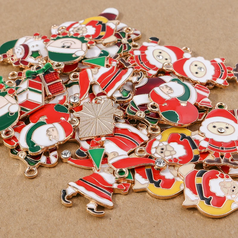 10 stücke Emaille Weihnachten Santa Claus Schneemann Charms Anhänger für Schmuck Herstellung Ohrringe Armband DIY Halskette Zubehör