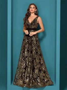 فساتين سهرة فاخرة مثيرة عميقة على شكل حرف v ترتر أزرق للنساء أنيقة على شكل حرف V لحفلات الزفاف فستان كوكتيل طويل للحفلات الراقصة 4