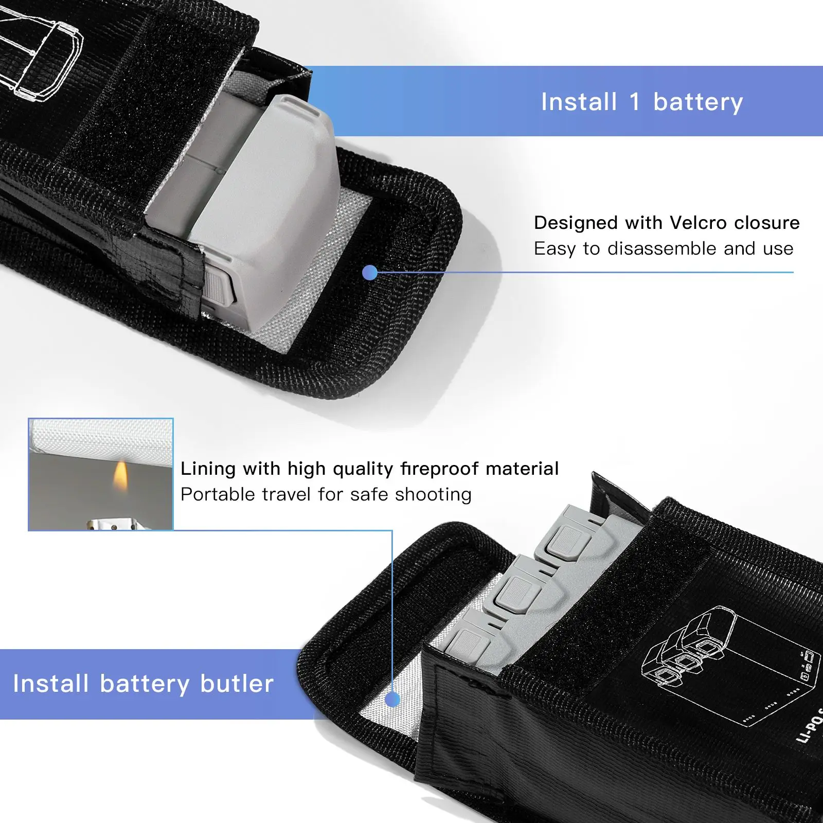 Description Picture 4 of item1PC Battery Protective Bag for DJI Mini 3 Pro Fireproof Battery Safe Bag Lipo Battery Bag Protector Camera Drones Accessories