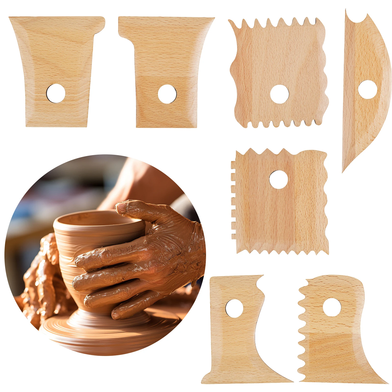 7Pcs Pottery Ribs Beech Wood Pottery Tools DIY Clay Foot Shaper Tools Multipurpose Shaping Trimming for