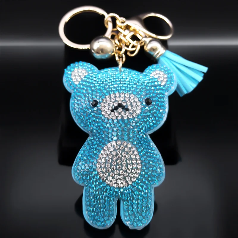 Sweet Cute Cartoon Pink Blue Bear Bag Charm Keychain Women Alloy Rhinestone  Animal Gold Color Tassel Key Ring Jewelry Gift K9827 - AliExpress