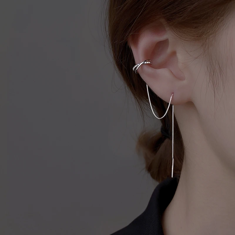 

Sterling Silver Tassel Earrings for Women 2023 New Style Earbone Clip One Piece High Grade Design Earstuds Ear Cuff