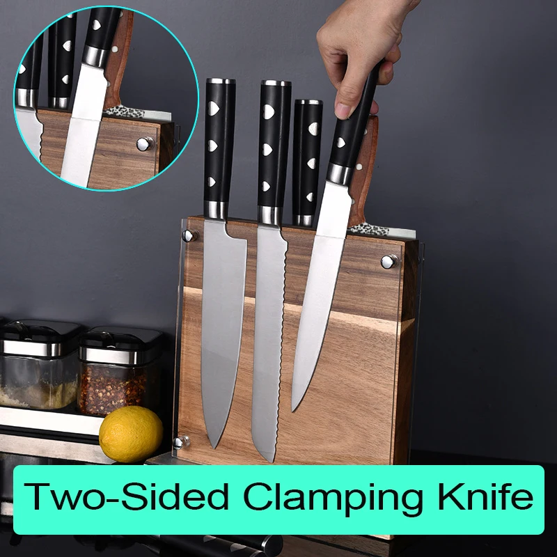 Bamboo Wood Knife Holder With Powerful Large Durable