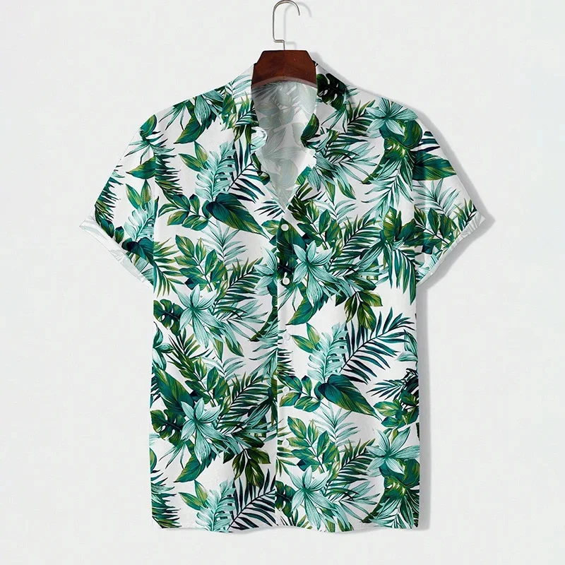 thumbnail image 1 of Camisa hawaiana con estampado retro de flores y empalmes para hombre, blusas de manga corta con botones y solapa, estilo hawaiano, para verano, 1 of 5