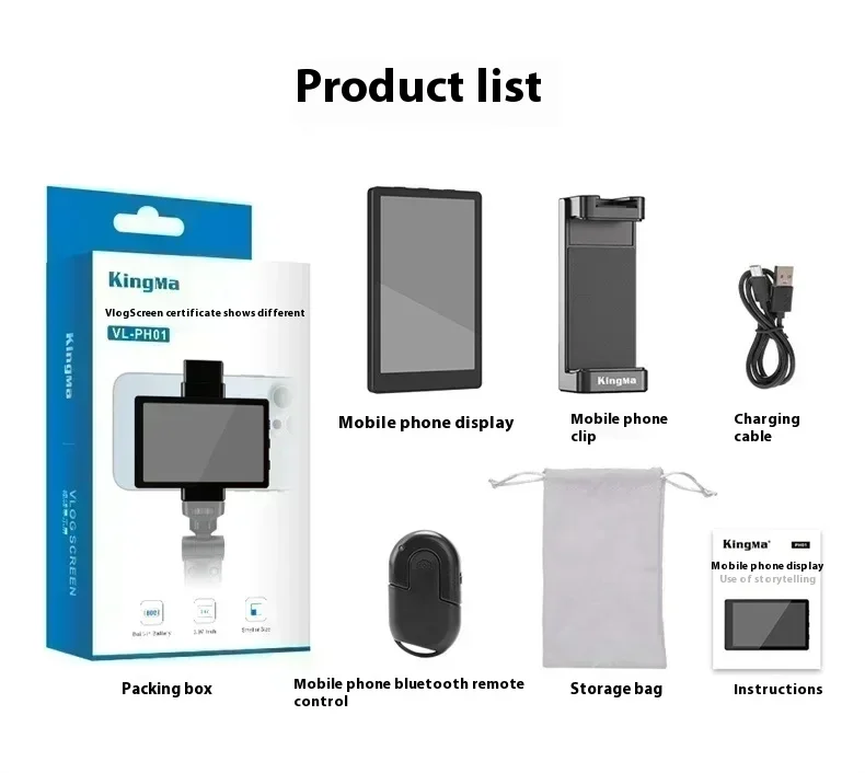 מסך מוניטור סלפי לסמארטפון Kingma עם מצלמה אחורית מגנטית לסלפי ולוג, זרם חי לאנדרואיד ואייפון מותאם אישית