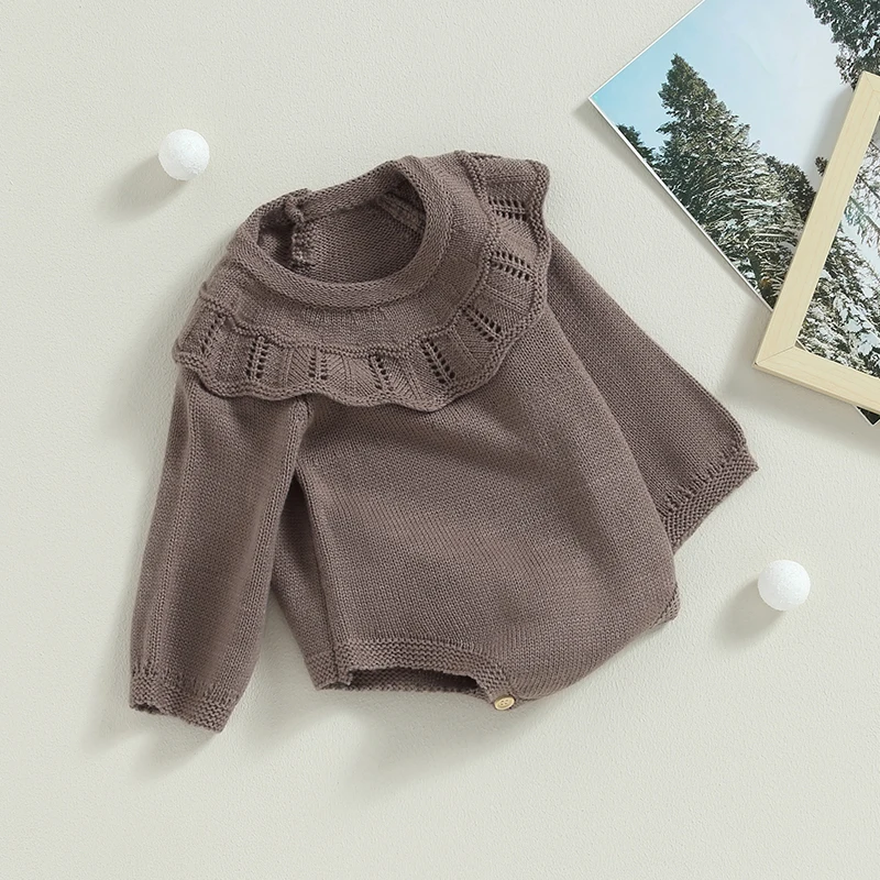 

Toddler Baby Girls Knit Rompers Solid Color Doll Collar Long Sleeve Infant Jumpsuits Fall Sweater Bodysuits