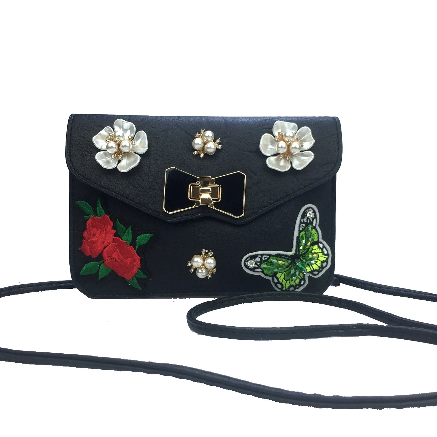 

Сумка-конверт с вышивкой в виде бабочки, с жемчугом, 19x13,5 см