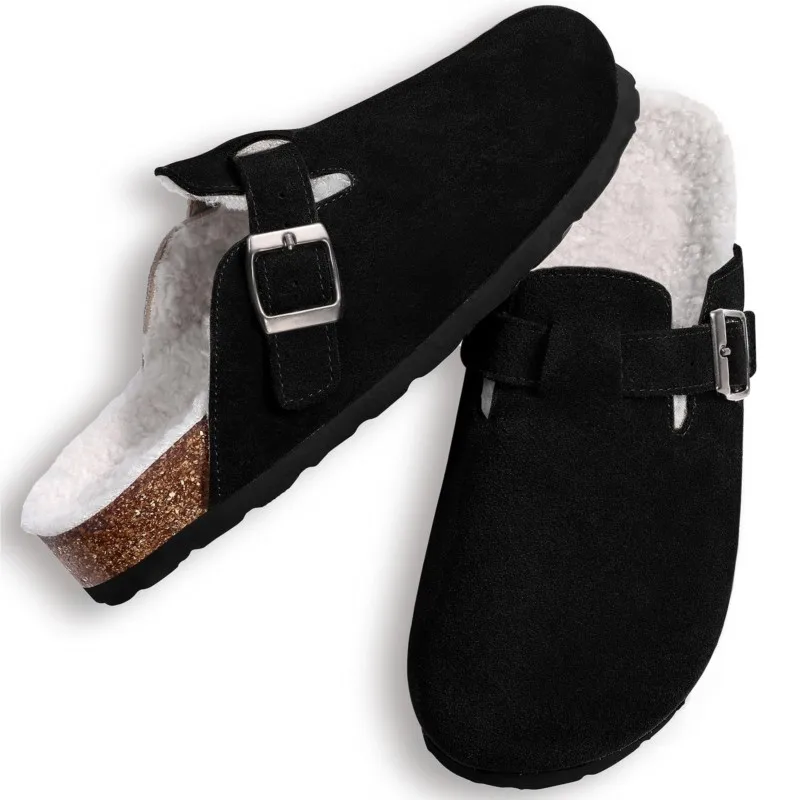 Fur Lined Suede Clogs Slip On Shoes for Women
