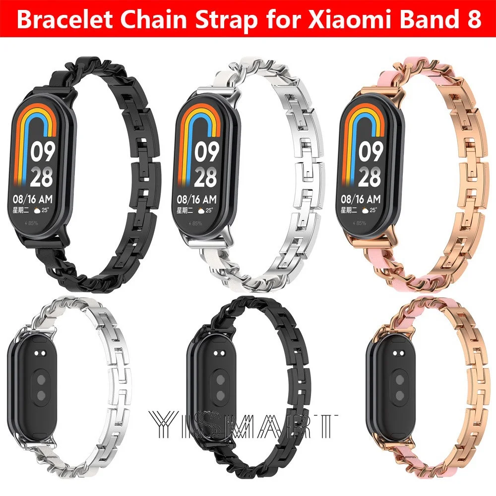 

Bracelet Chain for Xiaomi Smart Band 8 Stainless Steel Leather Strap Replacement Wristband MiBand 8 Straps for Xiaomi Mi Band8