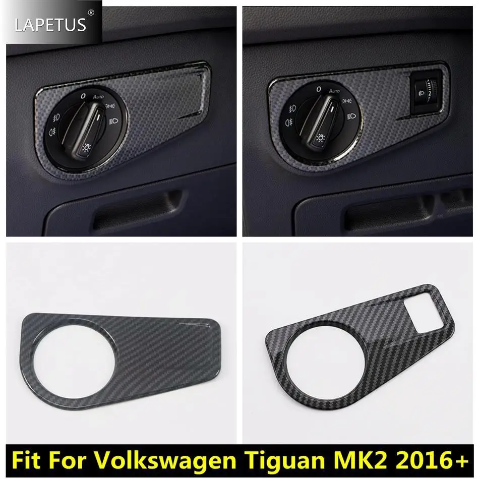 

Car Accessories Head Lights Lamps Switch Control Decor Panel Cover Trim For Volkswagen VW Tiguan MK2 2016 - 2022 Carbon Fiber