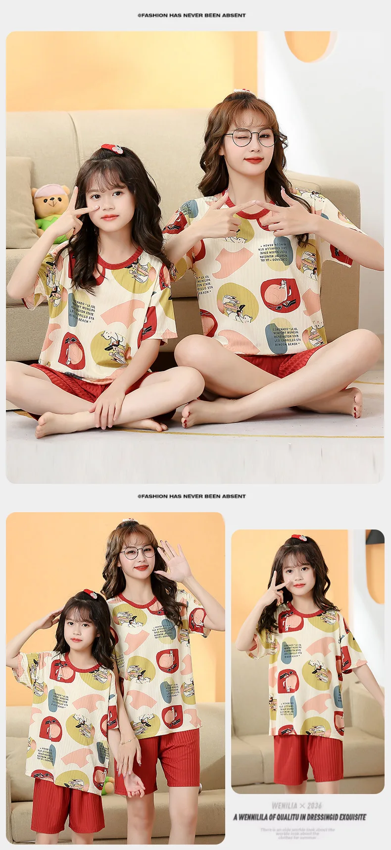 2 pieces for boys and girls pajamas Summer parent-child thin short sleeve cute neutral children's set Cute Children's homewear