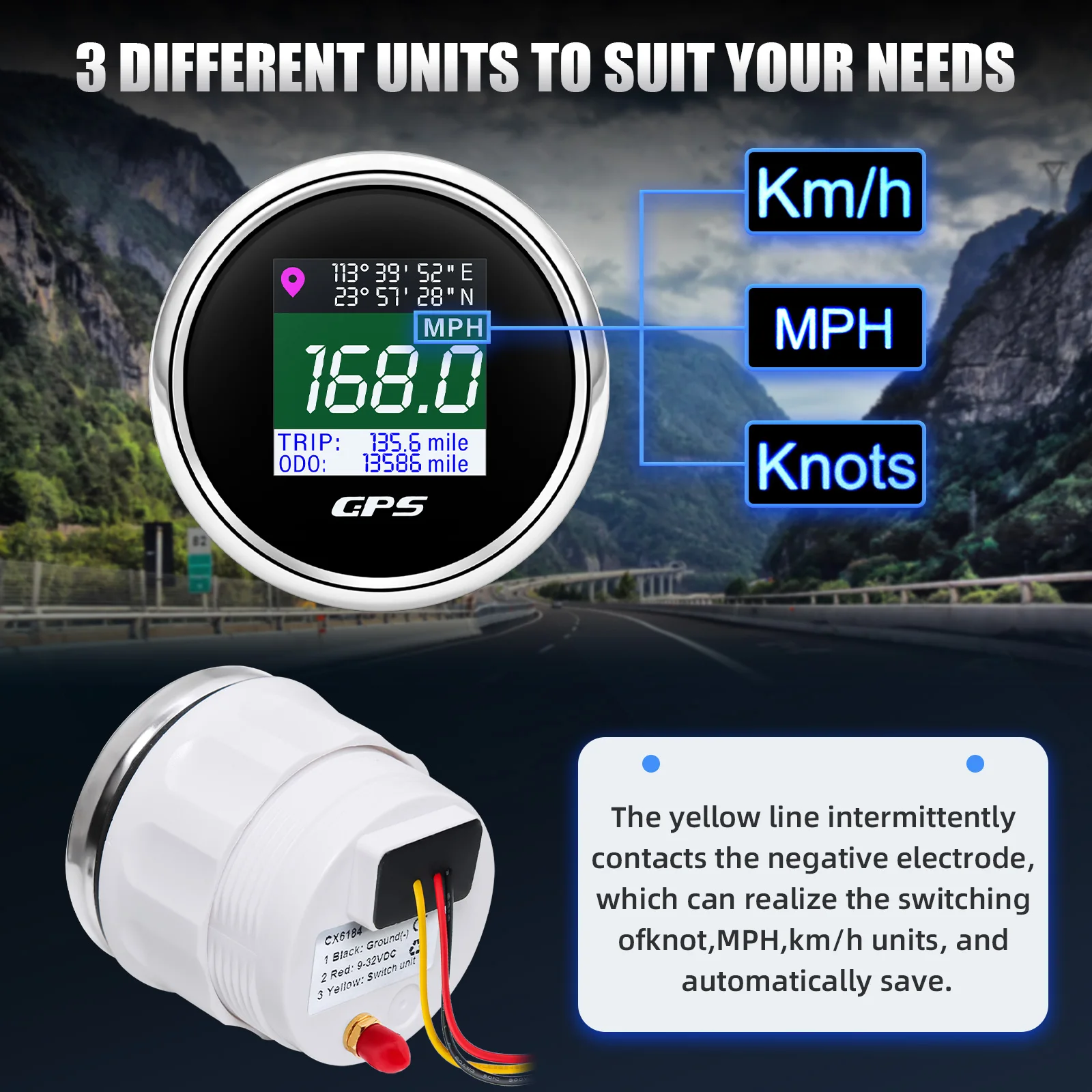 52mm Waterproof TFT Screen LCD Digital GPS Speedometer Gauge Km/h MPH Knots Adju