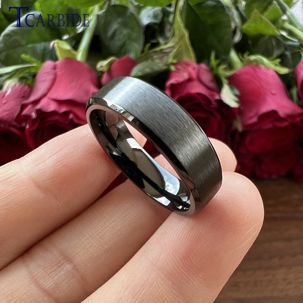 Black Ring 6mm 8mm Stainless Steel Classic Dailylife Jewelry Beveled Brushed Shipping to All Over The World wedding rings signet ring round rings cross rings silver ring womens ring fidget rings couple rings cubic zircon ring turkish rings finger rings jewelry rings ring jewelry anime rings moissanite ring survival ring