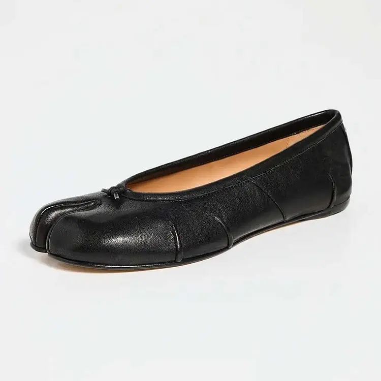 

Black Split Round Toe Decorative Knot Flat Shoes for Women