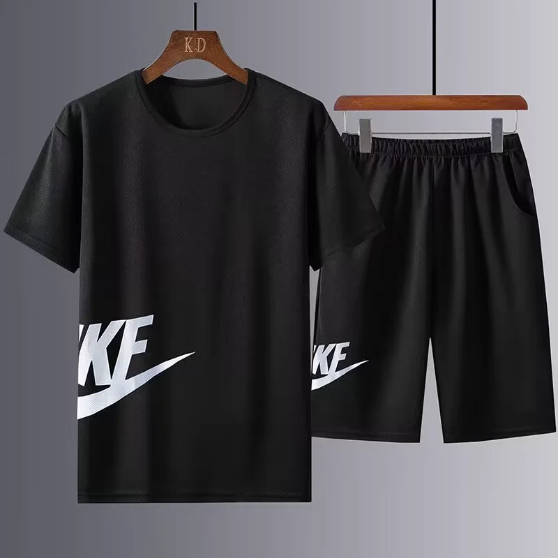 

Спортивный костюм мужской из 2 предметов, брендовая одежда для фитнеса, Повседневная футболка и шорты, дышащий костюм для бега, на лето