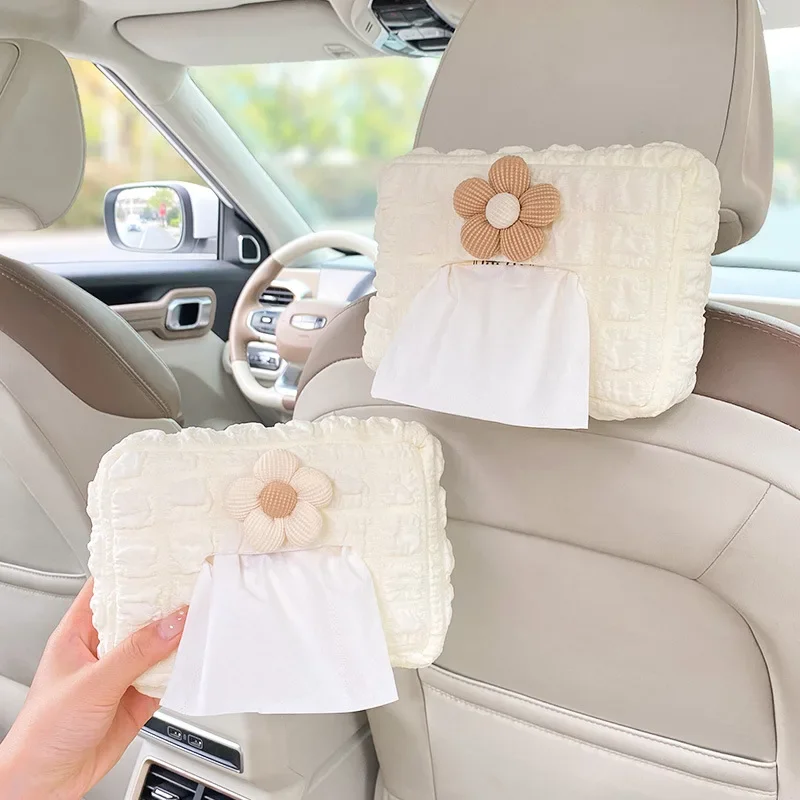 Car Tissue Box Puff Fabric Tissue Box Car Seat Back Armrest Paper Box Type Tissue Bag Car Interior Decoration  Accessories