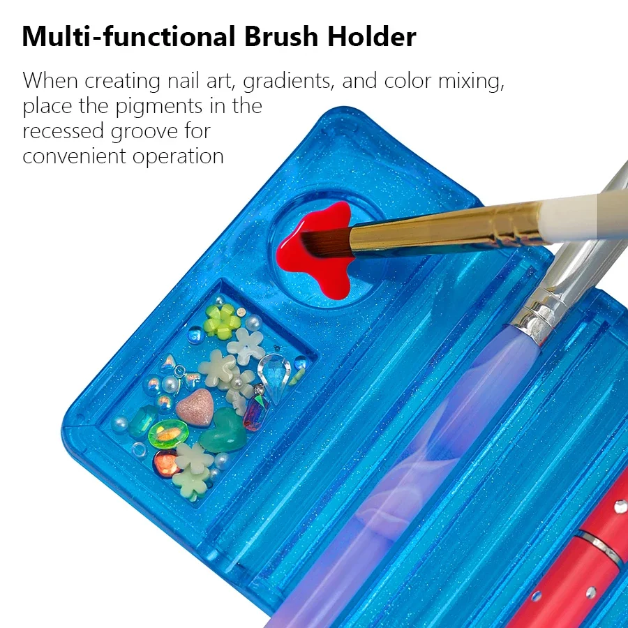 Acrylic multi-purpose nail art pen holder 5-compartment brush stand with color palette organize and display tool