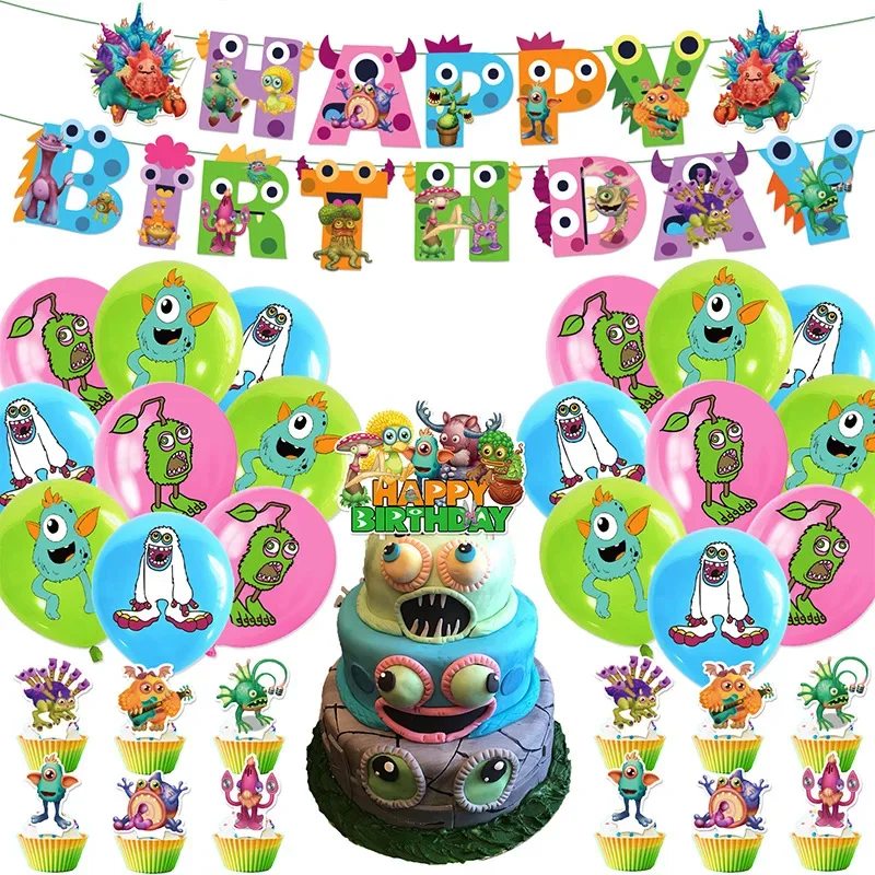 

1set My Singing Monsters Birthday Party Decoration Singing Monsters Balloon Banner Cake Topper Party Supplies Baby Shower