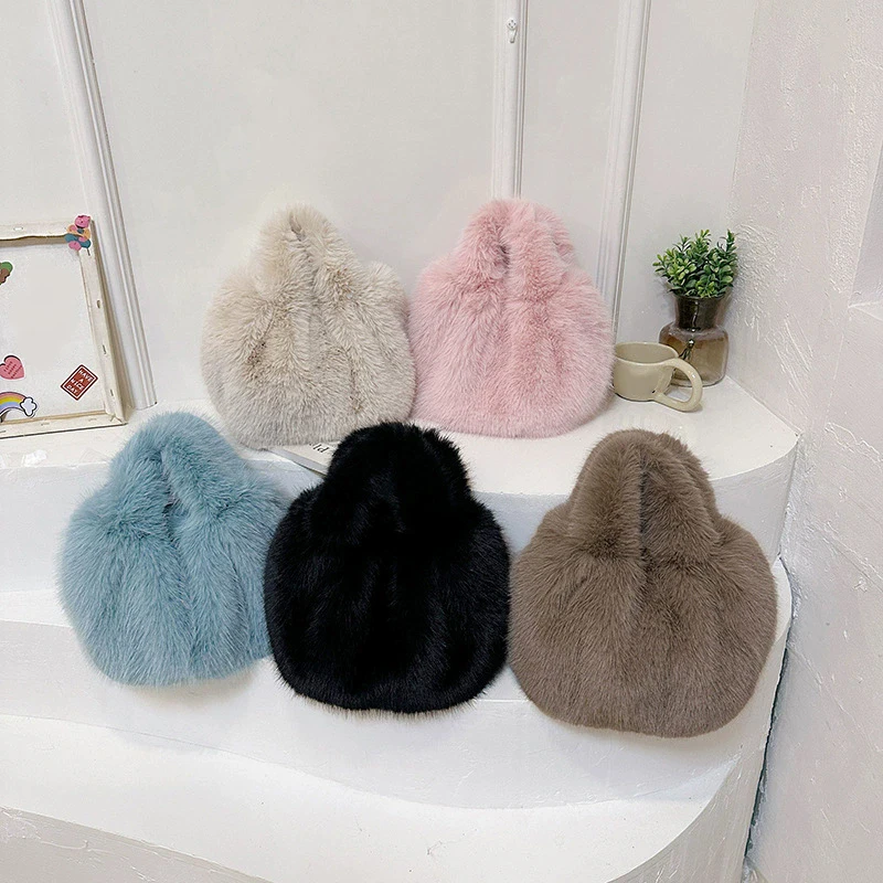 Large Plush Tote Faux Fur Shoulder Bag Winter Fluffy Women Designer Handbags Warm Soft Crossbody Bags for Women Purses