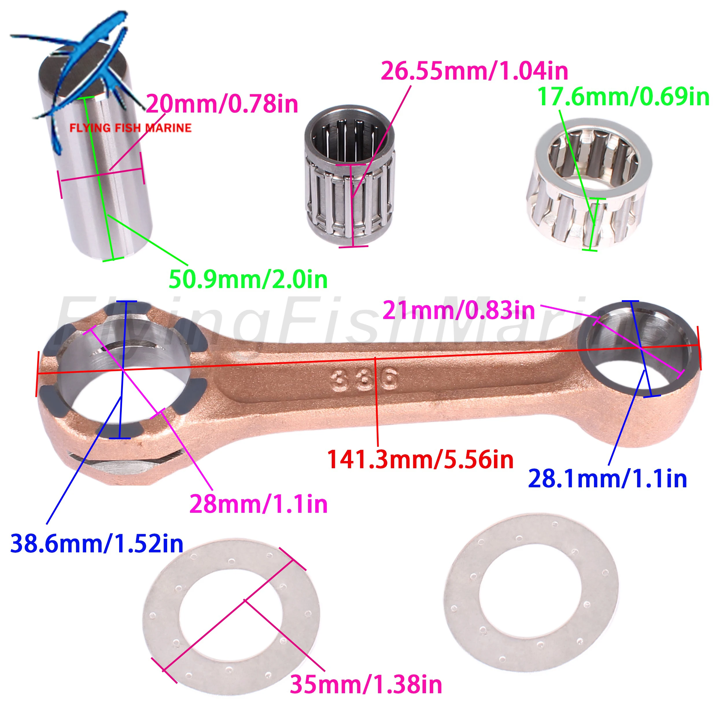 Outboard Motor 336-00040-1 336000401M Connecting Rod Kit for Tohatsu Nissan 25HP 30HP NS30A3 NS25C2 NS30A4 / 8130471 for Mercury