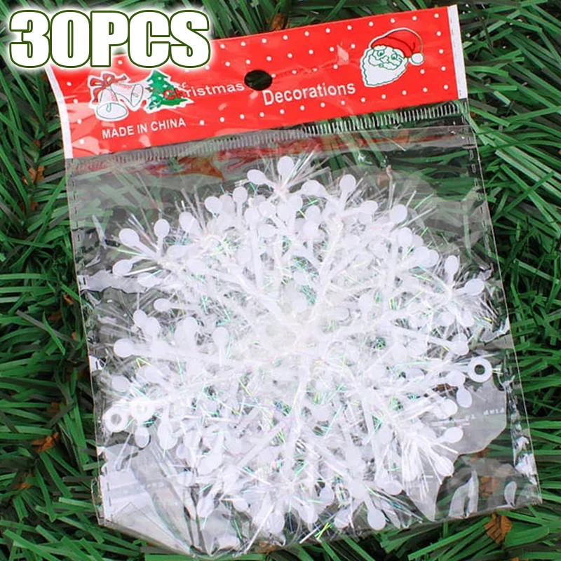 thumbnail image 1 of Artificial Christmas Snowflake Flakes Glitter White Plastic Fake Snowflakes Ornaments Xmas Tree Hanging Pendant Party Home Decor, 1 of 5