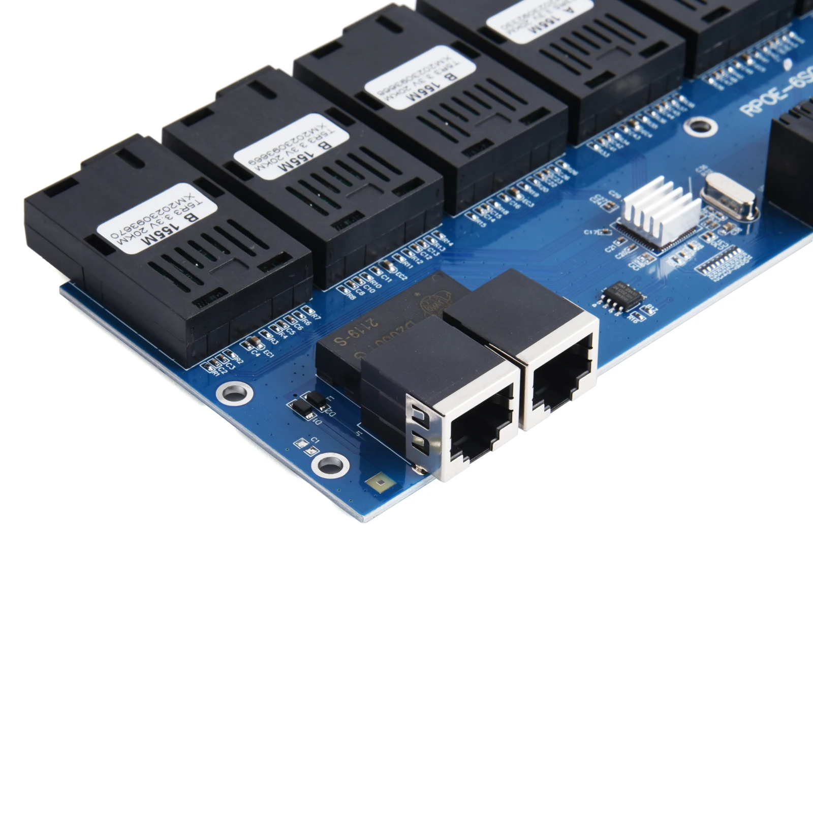 10M/100M PCBA Board Fiber Optic Media Converter 2 RJ45 to 6 SC Optic Connector 1310nm/1550nm 3A+3B Ports 20KM Ethernet Switch
