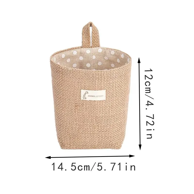 9 Pieces Mini Wall Hanging Storage Bags Small Cotton Linen Storage Basket  Foldable Storage Family Organizer Box Decorative Hanging Bag (Cute)