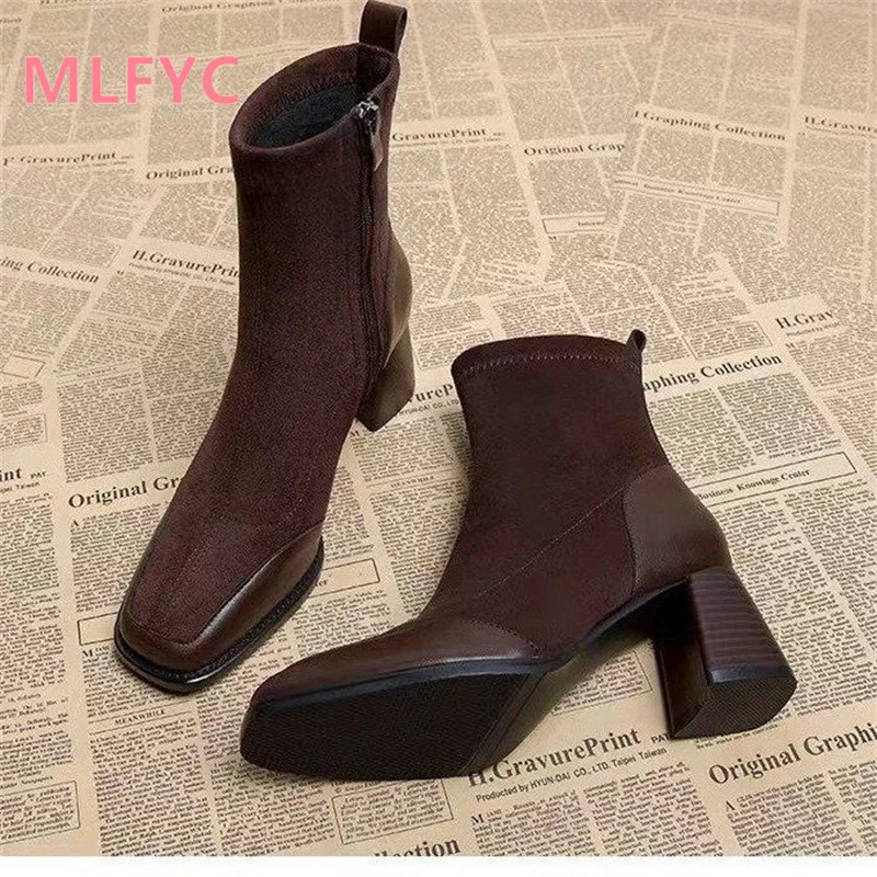 Thick Heel Short Boots Women's 2023 Autumn/Winter College Style Short Boots Small Tall Side Zipper Women's Boots