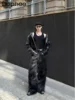 Trendy Stylish Men's Black Fur Imitation Trousers Personality Faux Fur Splicing Pants Heavy Industry Fur Imitation Pocket Pants 1