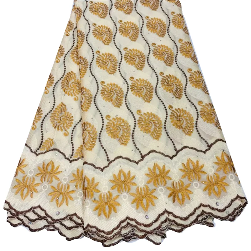 

African Lace Fabric 5 Yards with Rhinestones High Quality 2023 French Tulle Embroidery Mesh Material F37D23