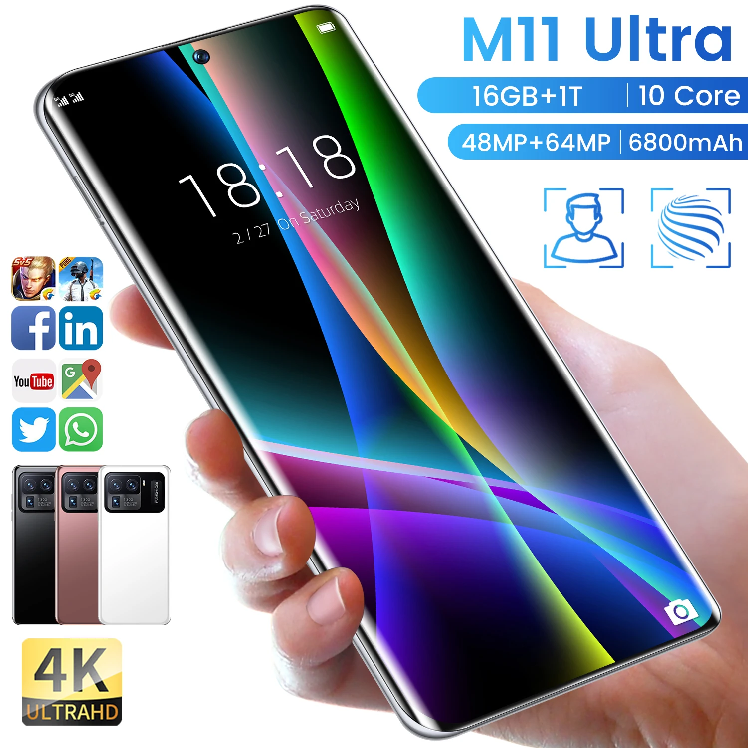 Смартфон Xioami M11 Ultra 16 ГБ + ТБ Android 6800 мАч Qualcomm Snapdragon 888 4G/телефон с двумя картами