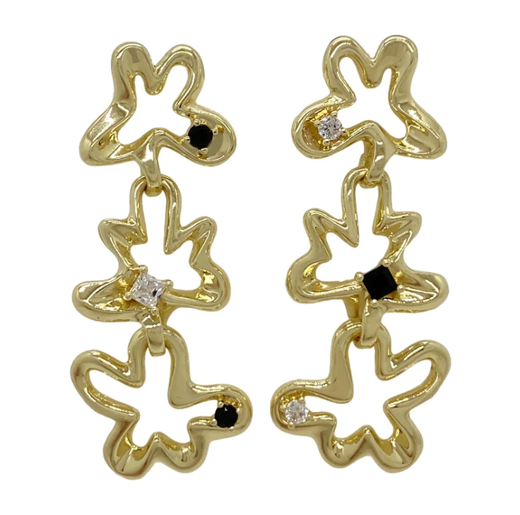 S925 silver needle vintage zircon gold flower gold plated alloy Earrings for women Fashion Jewelry