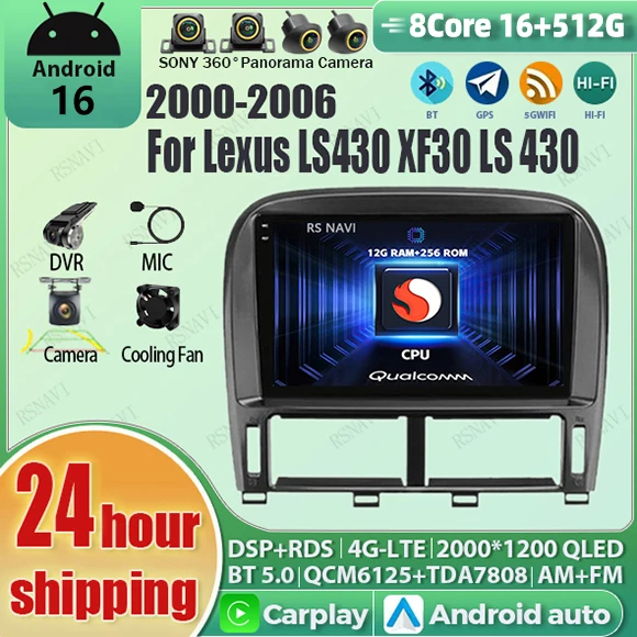 Radio Multimedia para Auto con Android 16 y Carplay para Lexus LS430 XF30 LS 430 2000 - 2006, Autoradio DSP Estéreo 2din 1