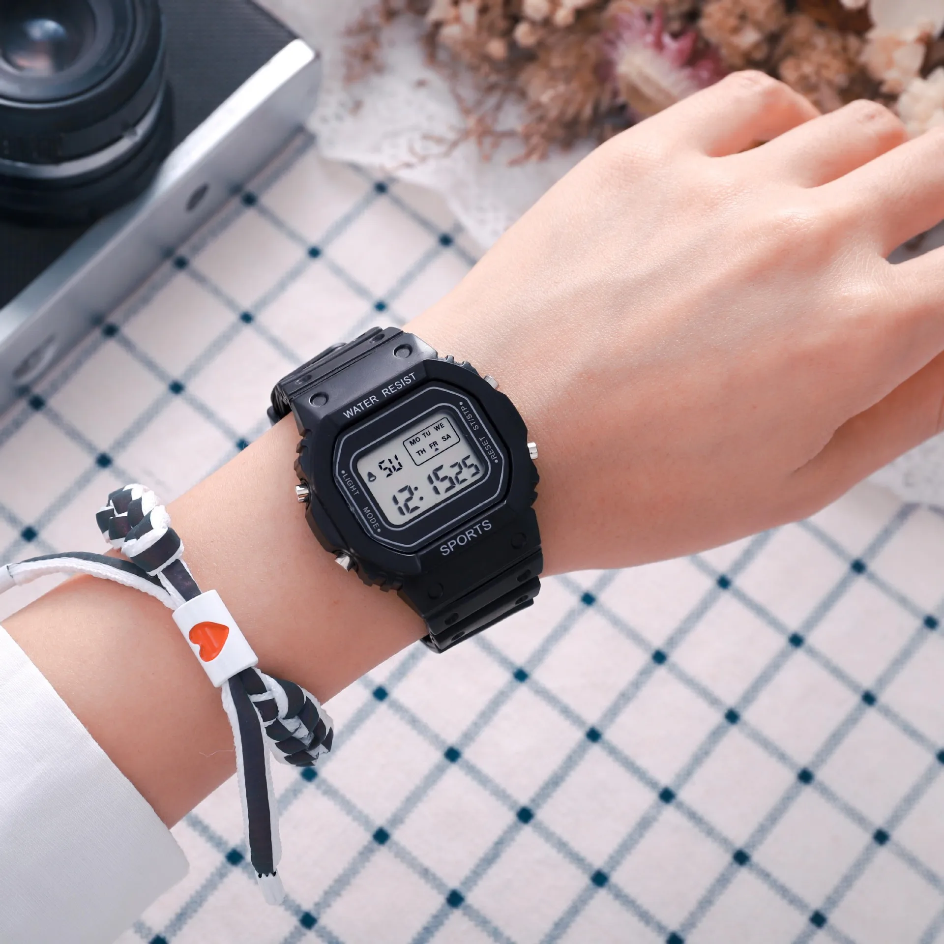 

Fashion Square Watch Luminous Dial Casual Multifunction Clock Outdoor Rubber Strap Fashionable Outdoor Watch for Women